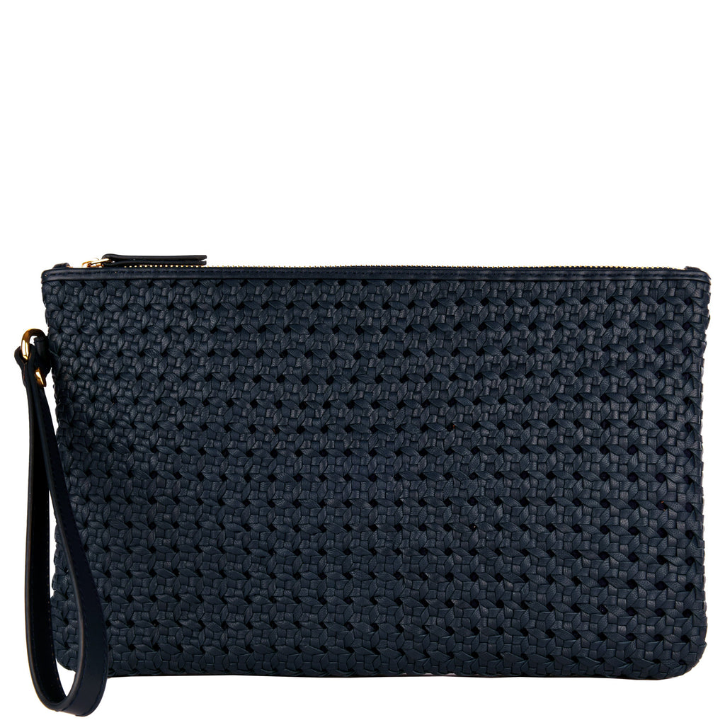 GARANCE - Cannage-effect leather clutch