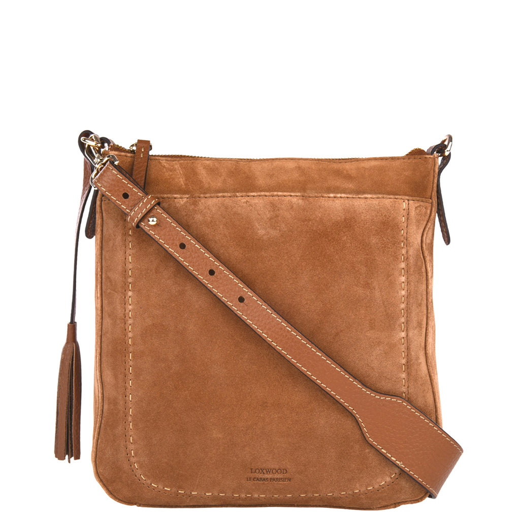 IVY - Contrasting hand-stitched suede leather messenger bag