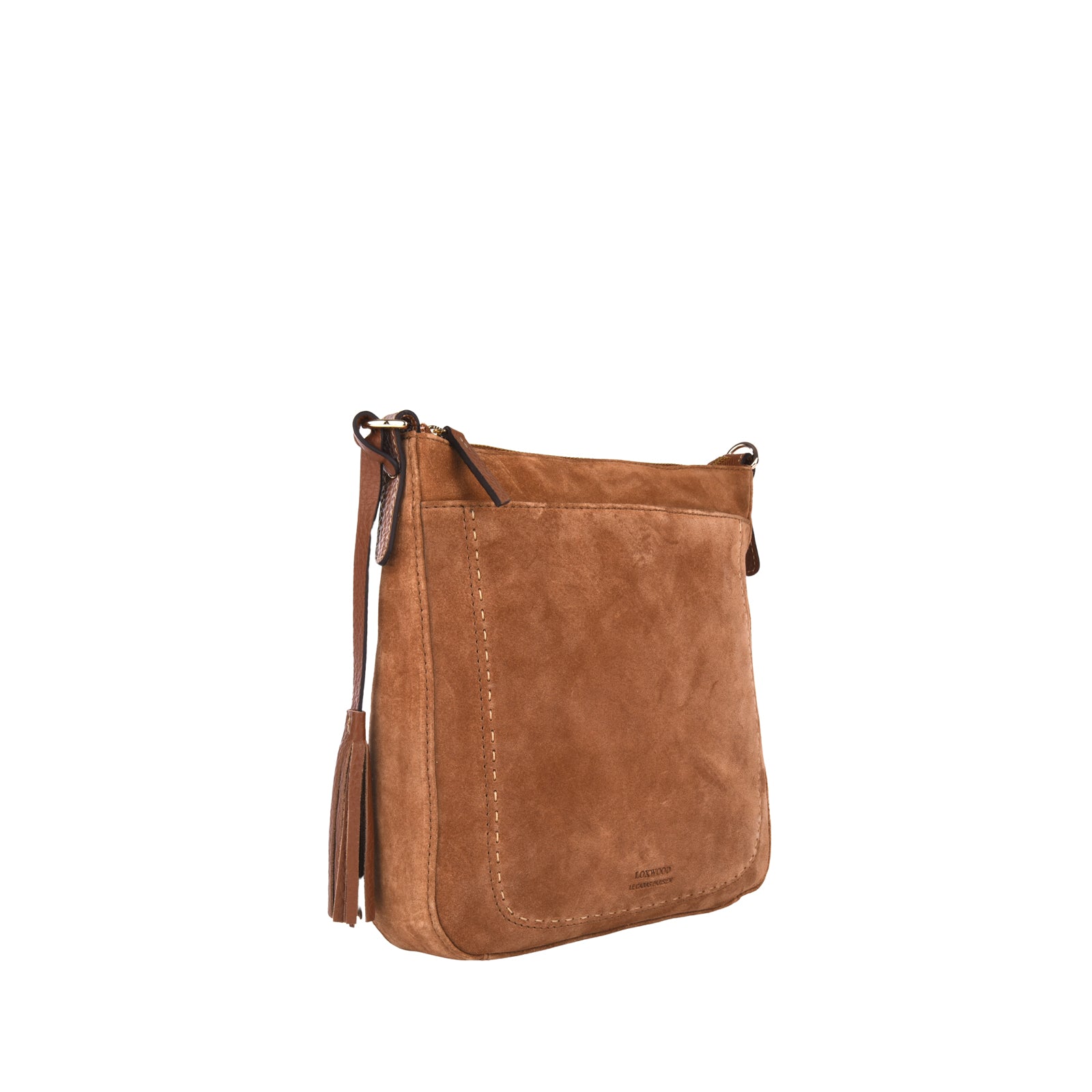 IVY - Contrasting hand-stitched suede leather messenger bag