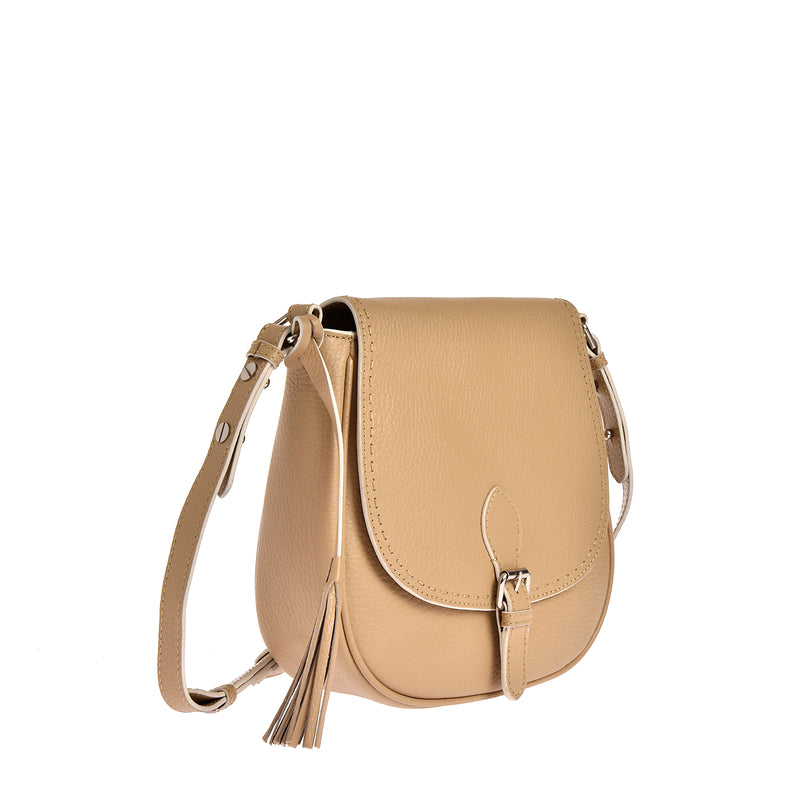 LIVIA - Crossover bag in contrasting hand-stitched grained leather