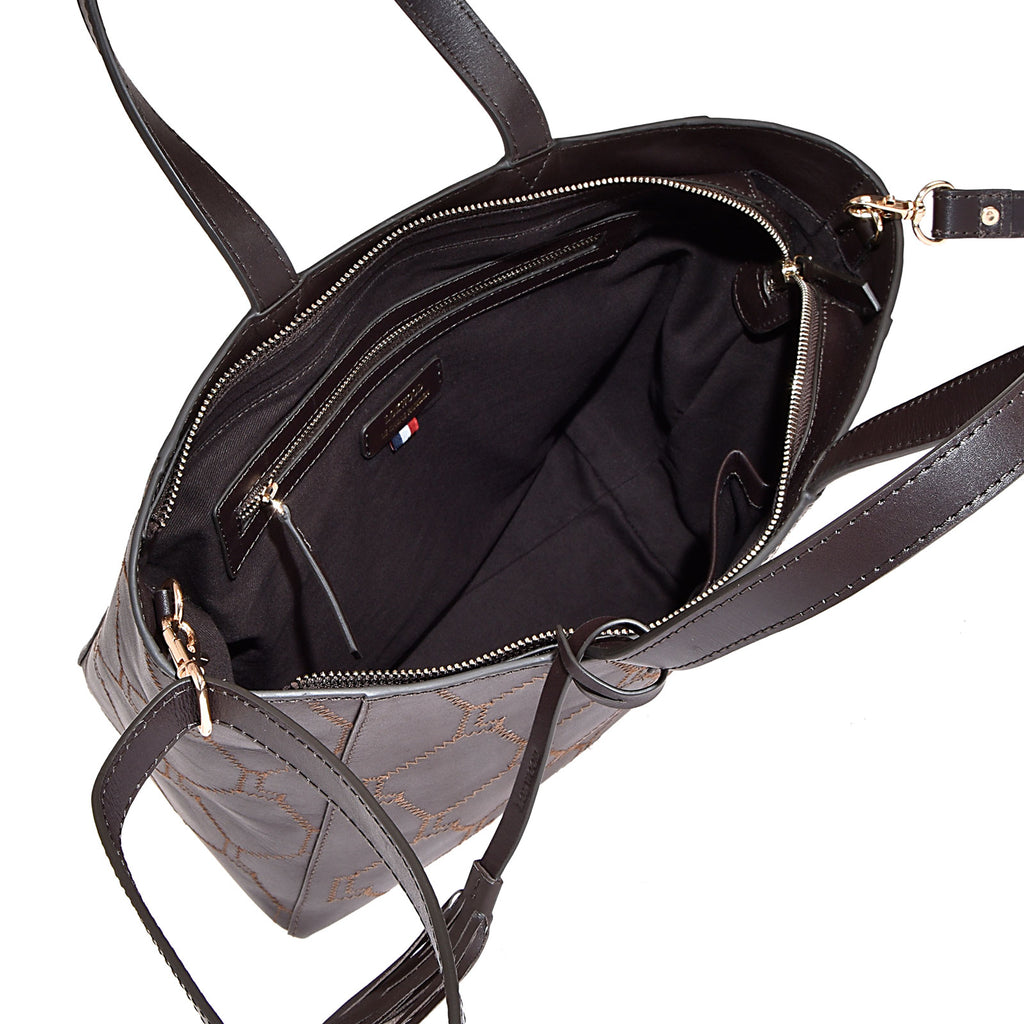 SMALL SIGNATURE ZIP-UP TOTE - EMBROIDERED LEATHER