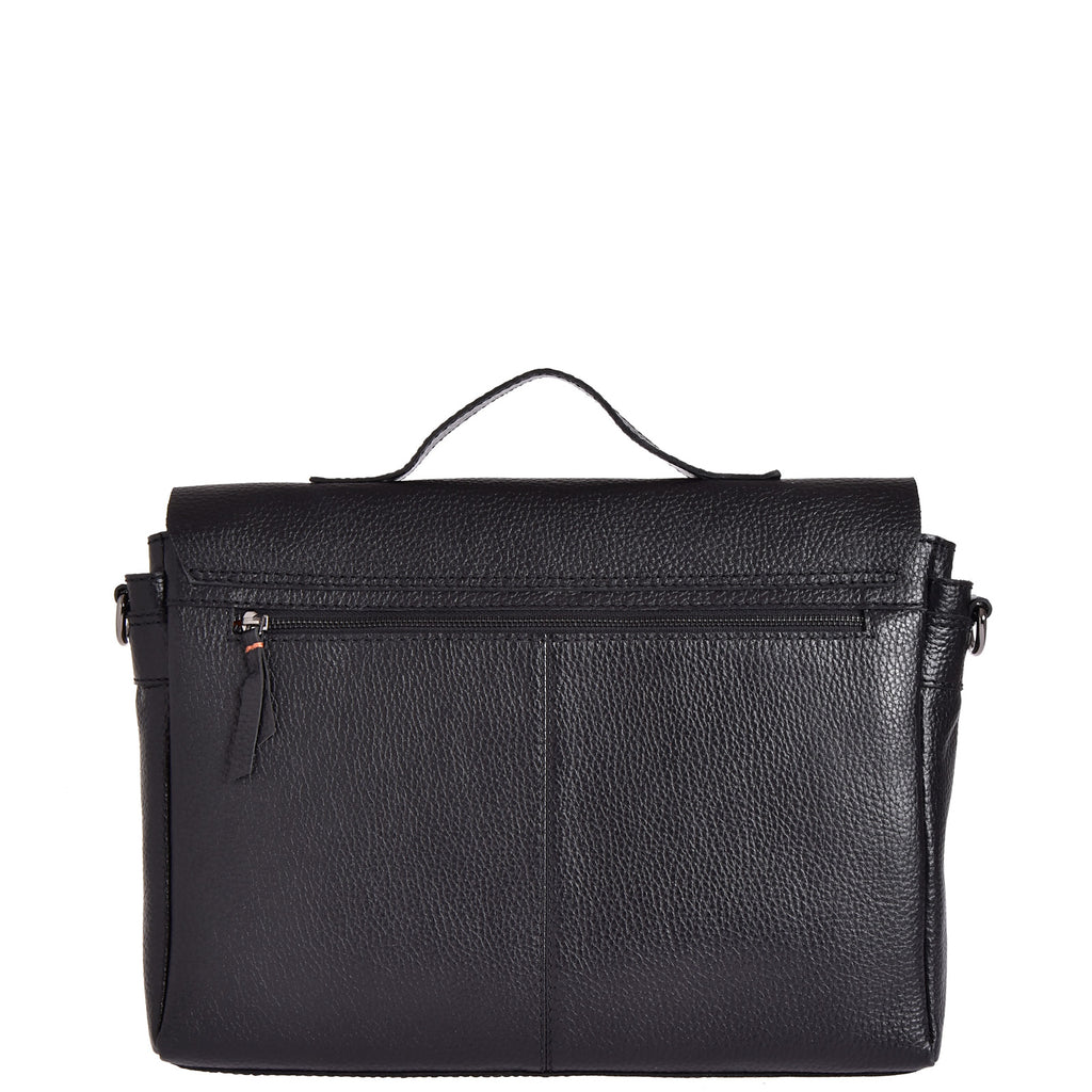 Sac cartable à bandoulière en cuir grainé noir