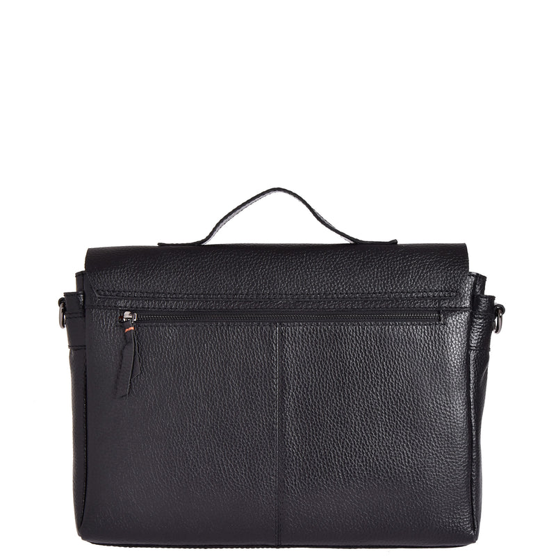 Sac cartable à bandoulière en cuir grainé noir