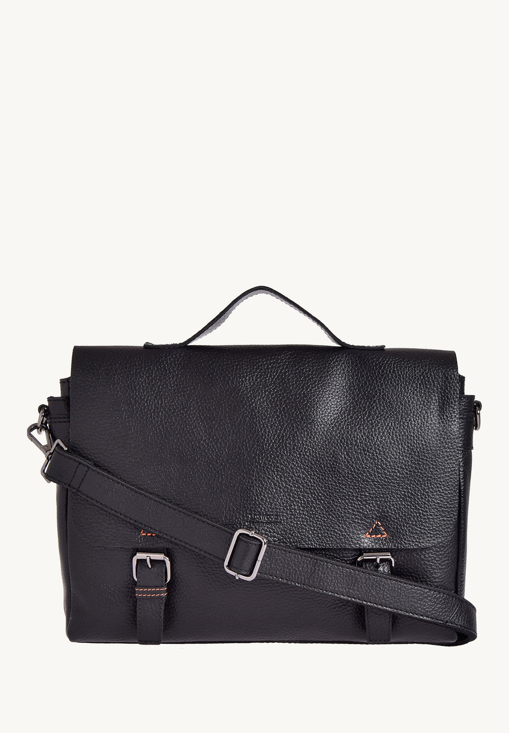 Sac cartable à bandoulière en cuir grainé noir