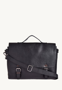 Sac cartable à bandoulière en cuir grainé noir