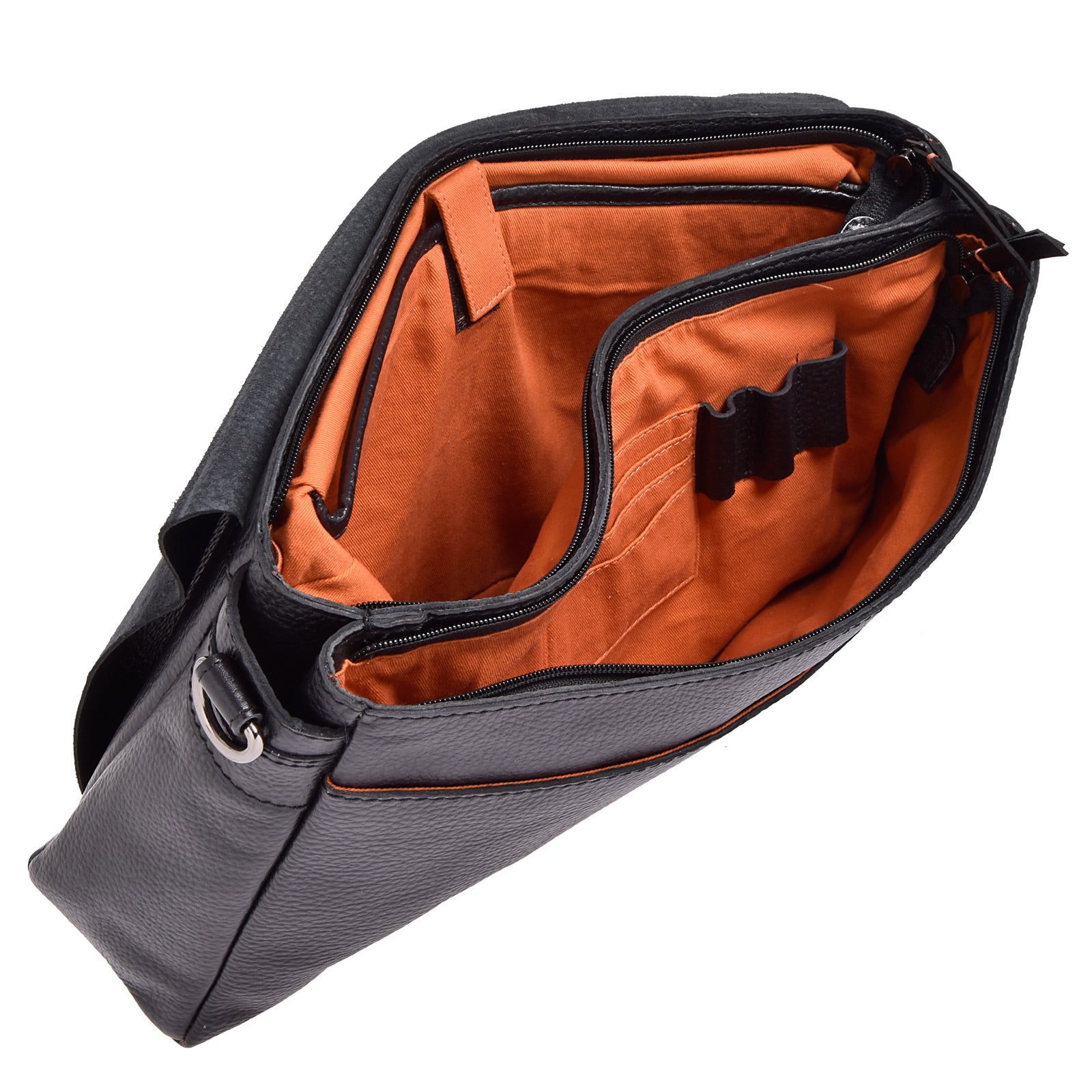 Sac cartable à bandoulière en cuir grainé noir