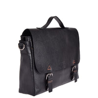 Sac cartable à bandoulière en cuir grainé noir