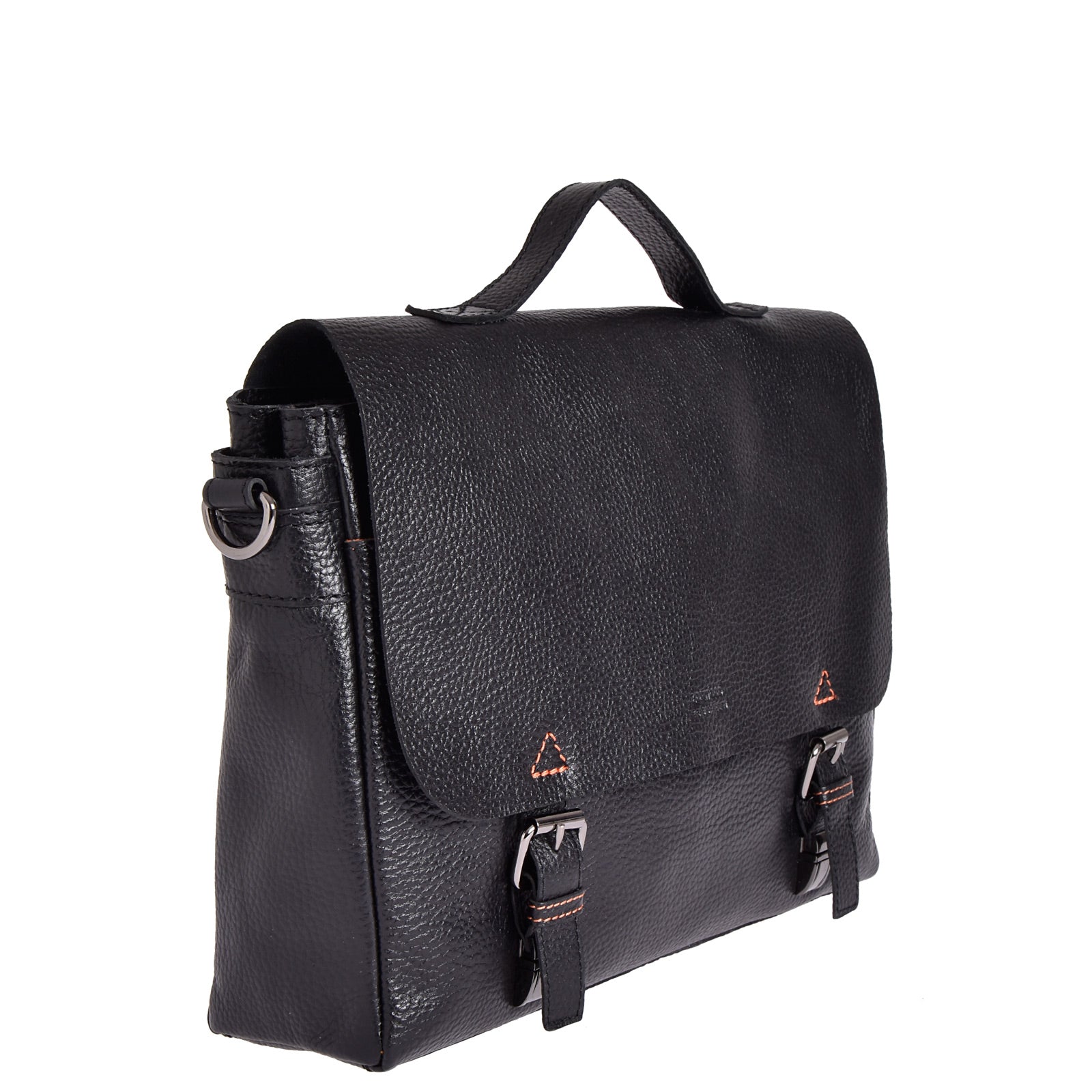 Sac cartable à bandoulière en cuir grainé noir