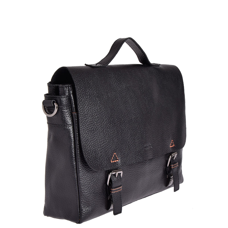 Sac cartable à bandoulière en cuir grainé noir