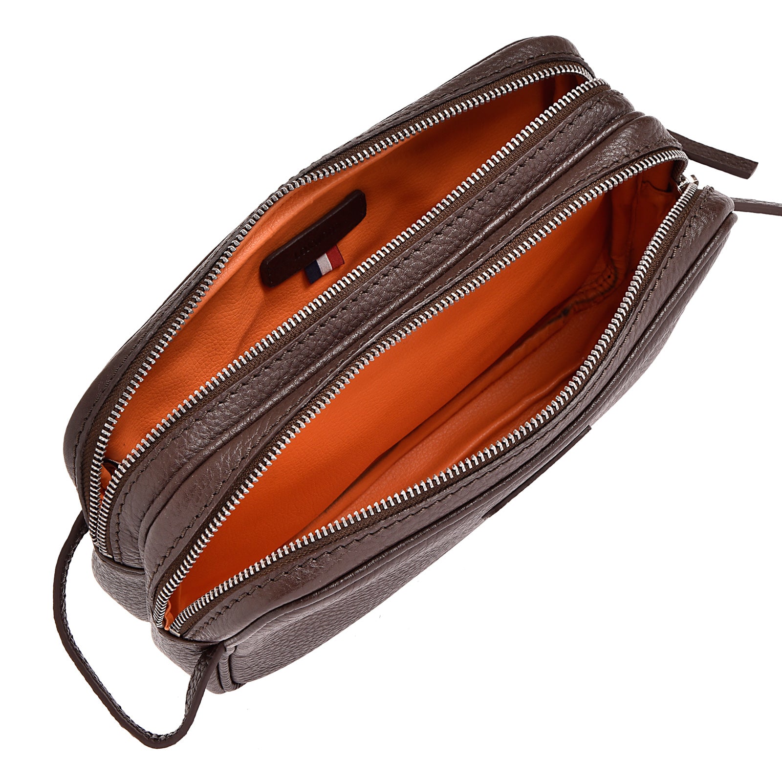DOUBLE ZIP TOILETRIES BAG - Grained Leather
