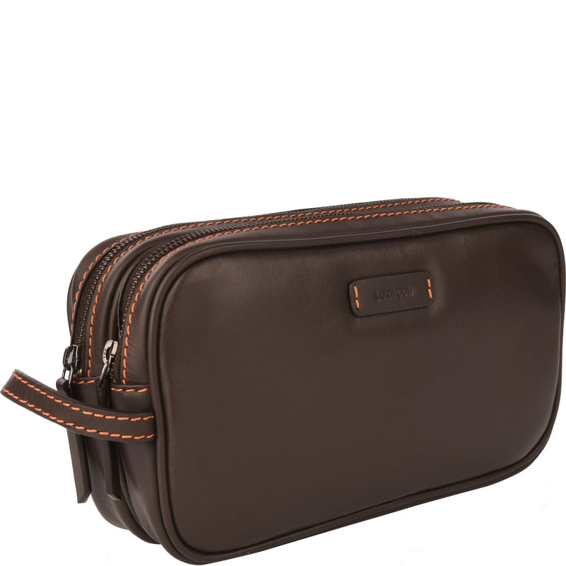 DOUBLE ZIP TOILETRIES BAG - Smooth leather
