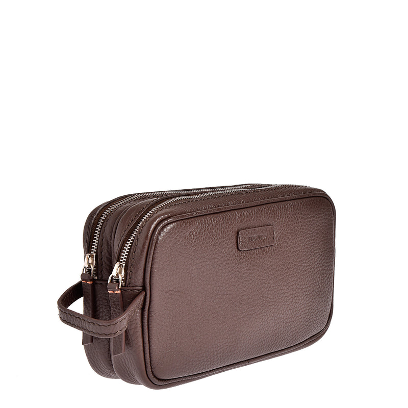 DOUBLE ZIP TOILETRIES BAG - Grained Leather
